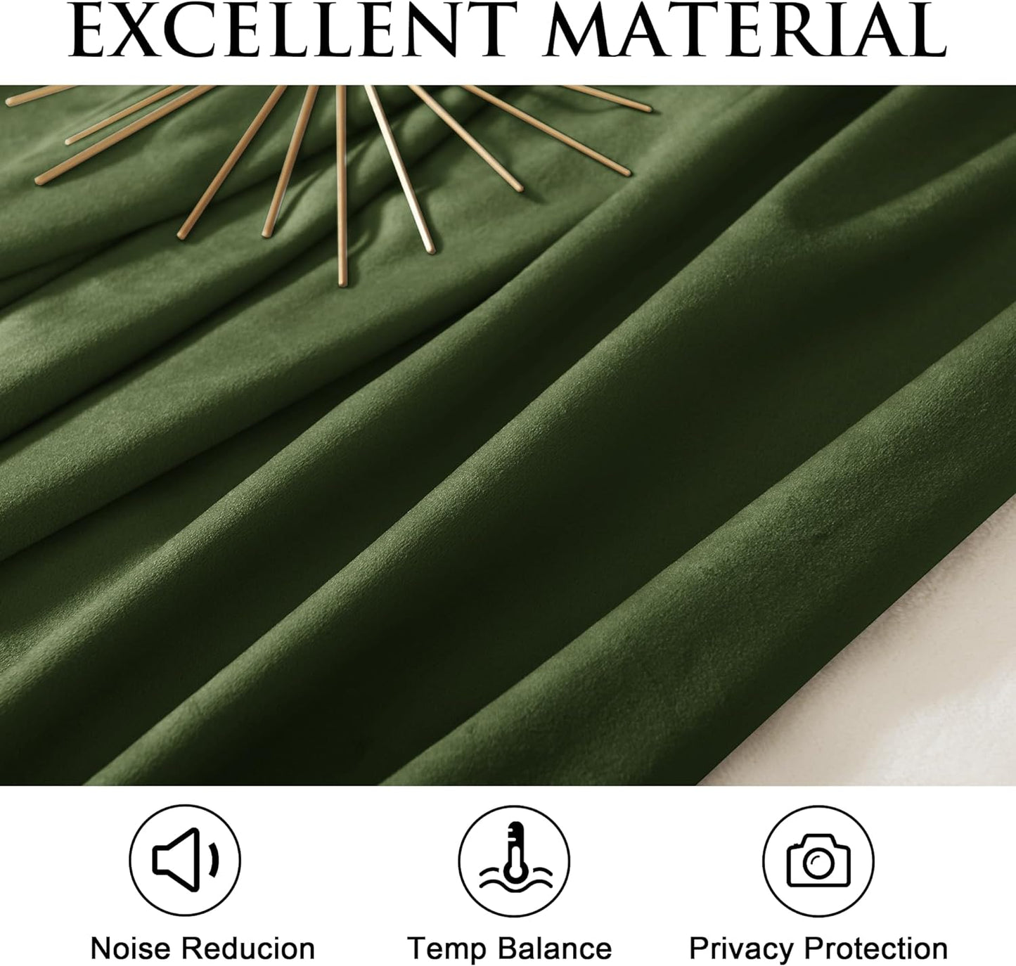 Velvet Curtains 84 Inches Blackout Curtains, Moss Green, W52 X L84 Inches, 2 Panels