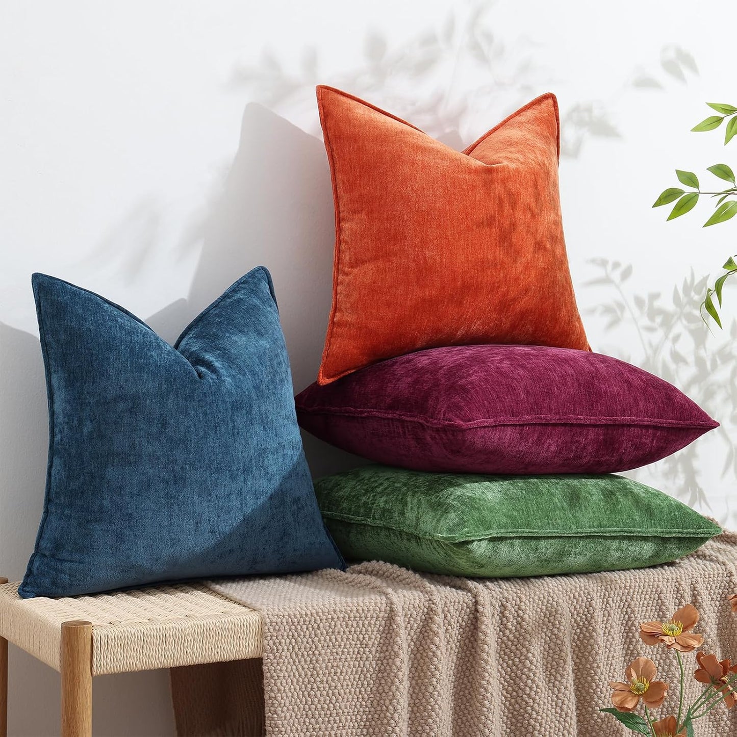 Couch Throw Pillow Covers 12X20 Set of 2, Decorative Soft Chenille Lumbar Pillow Covers, Poseidon