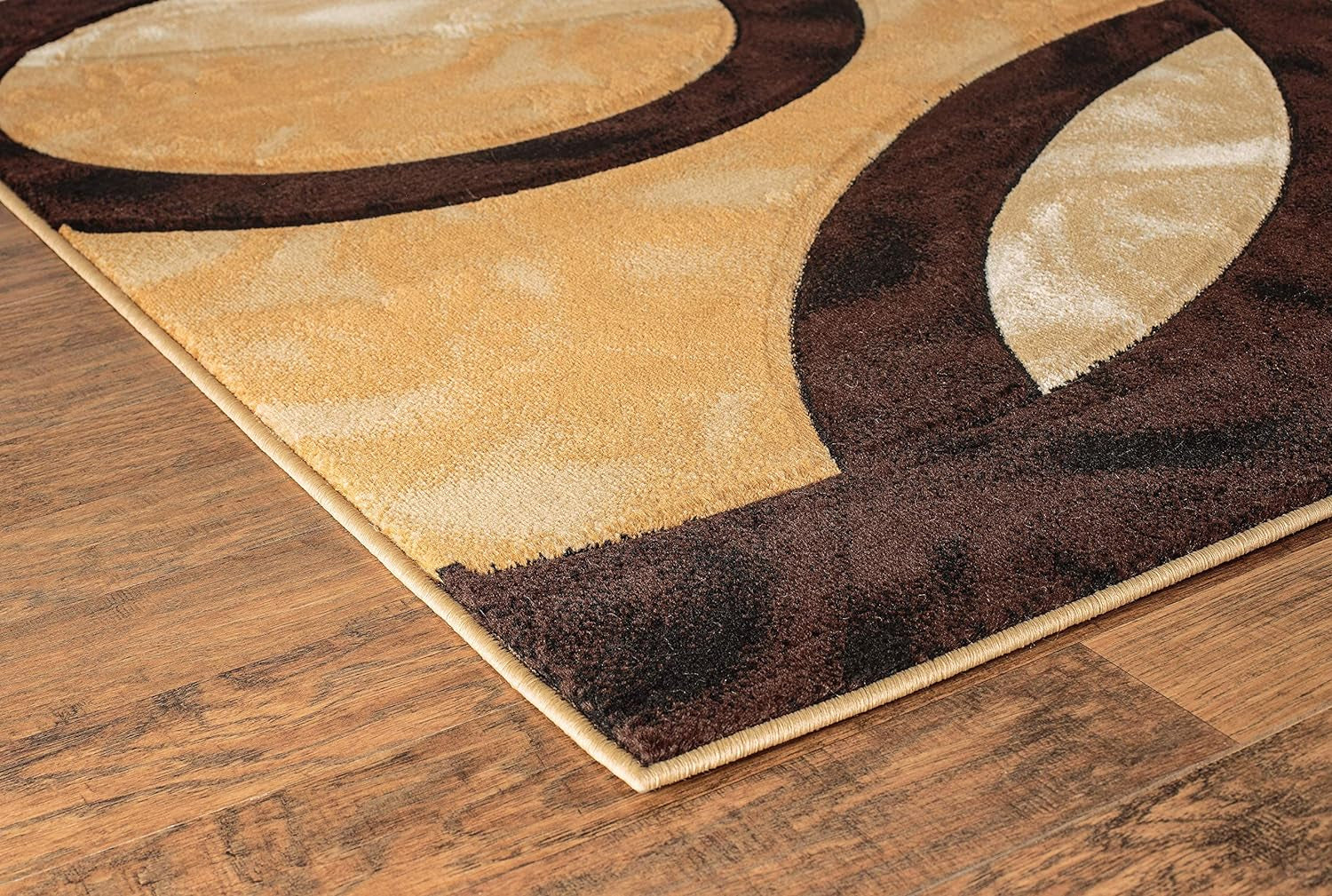 Area Rug Modern 4X6 Brown Circles Geometry Soft Hand Carved Contemporary Floor Carpet