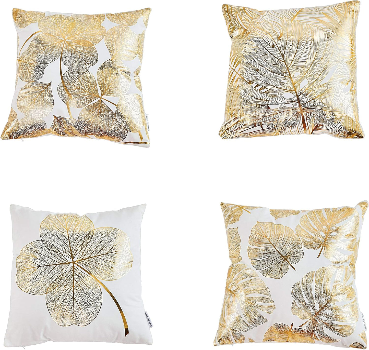 Decorative Throw Pillow Cover Gold Stamping Leaves 18 X 18 Inches, 4 Set