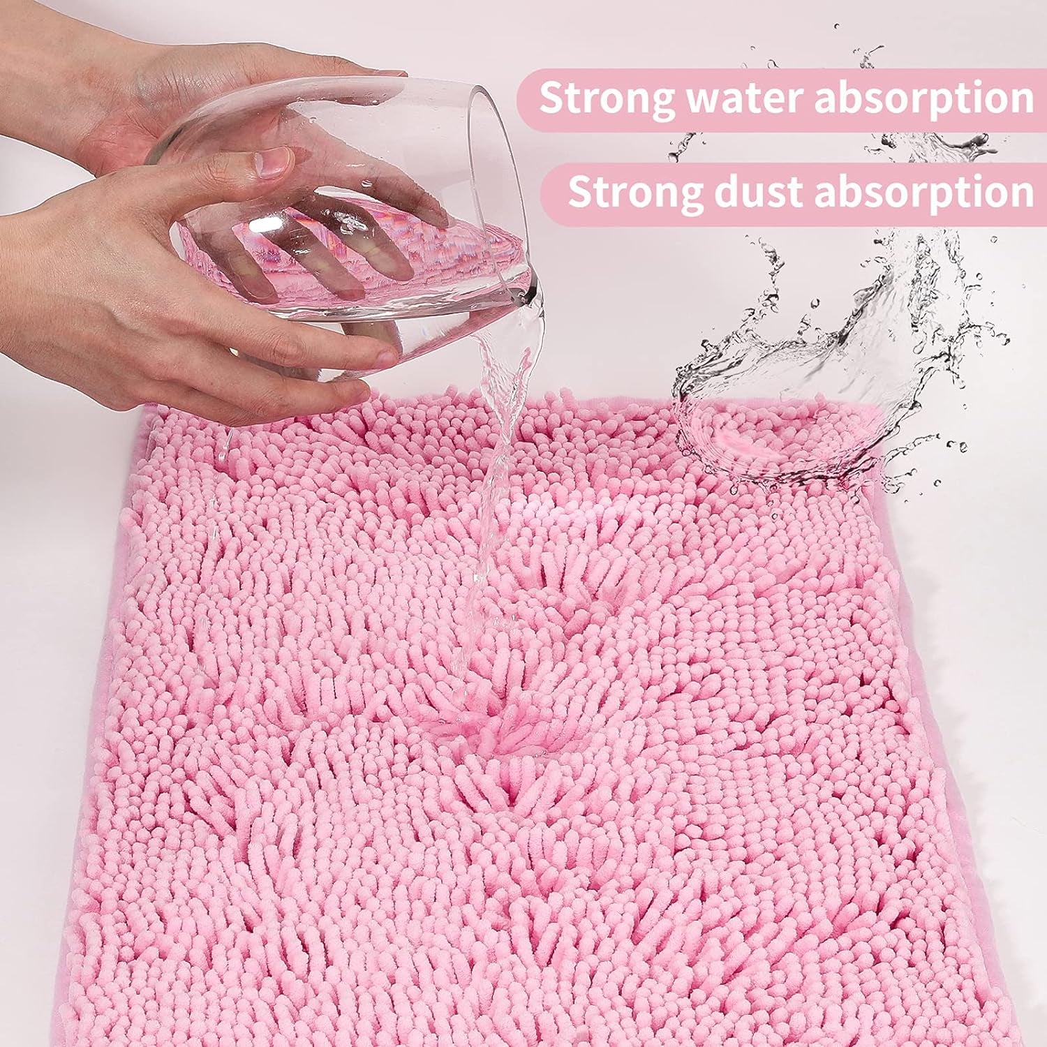 Pink 2 Pieces Bathroom Rugs, Ultra Soft Non-Slip Absorbent Bathmat Set Rugs (Pink, 20"X32"+16"X24")