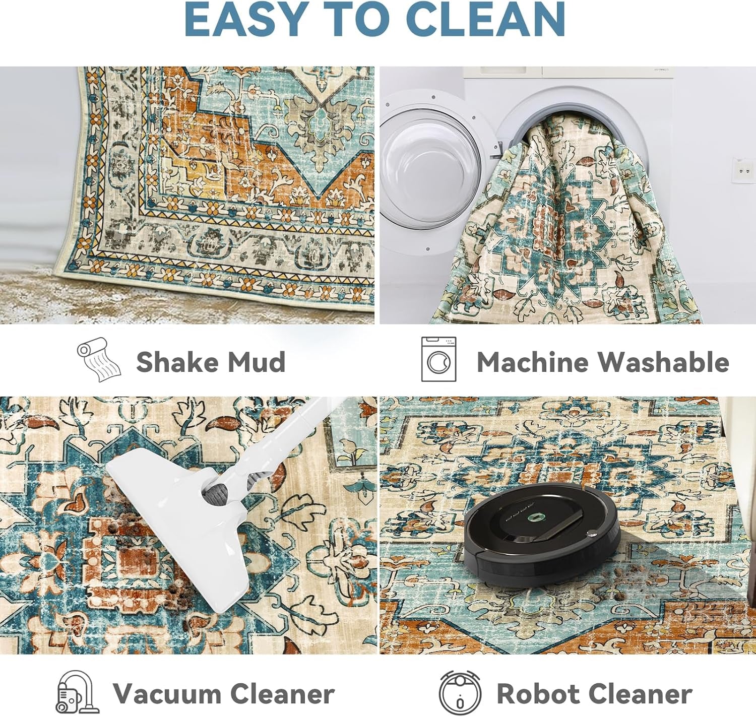 6X9 Area Rugs for Living Room,Non-Slip Soft Washable Rug with Vintage Medallion Pattern, , Orange Blue