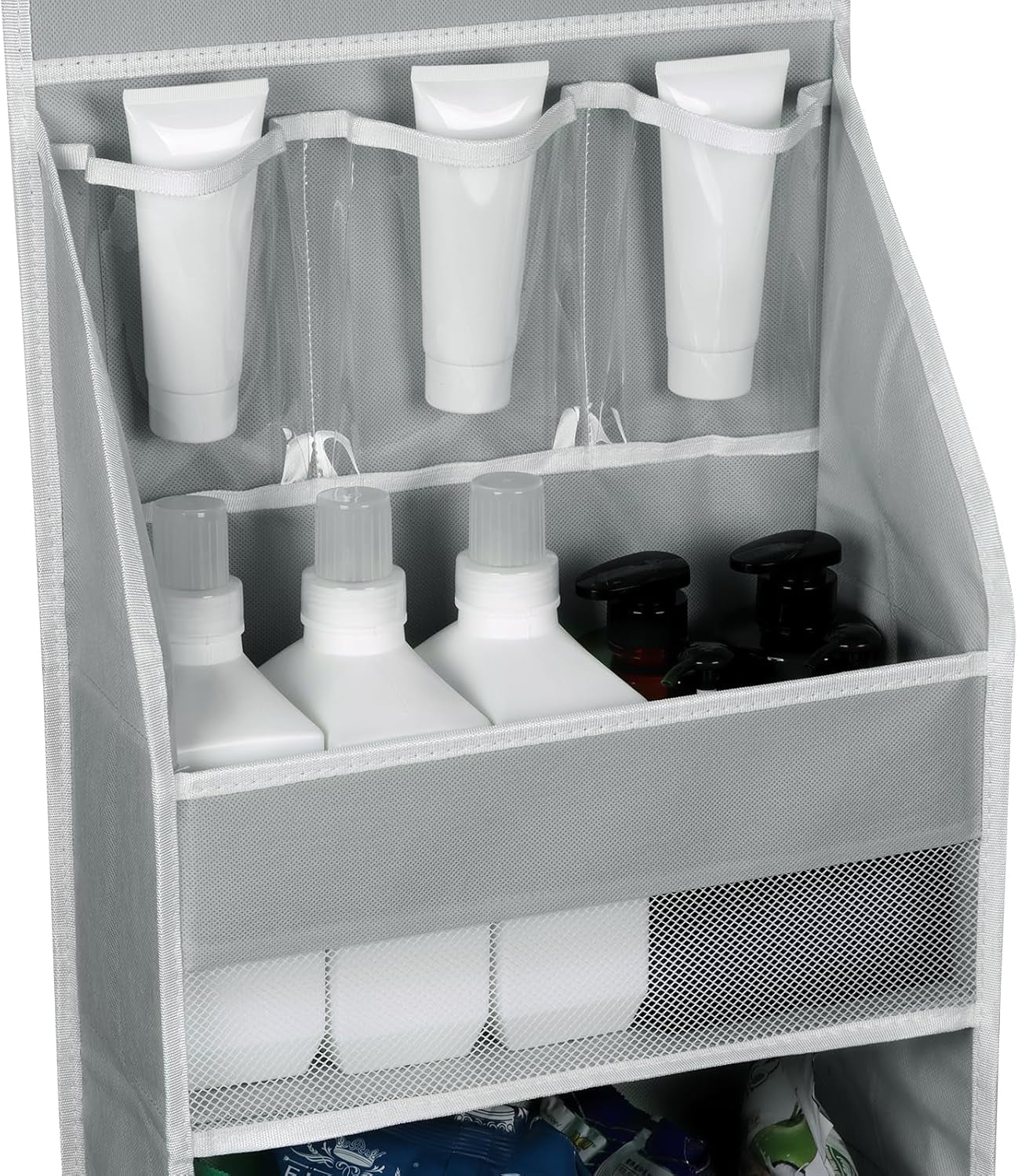 5-Shelf Fabric Door Storage over Door Hanging Organizer with 4 Large Pockets and 3 Small PVC Pockets Nursery Closet Cabinet (Grey)