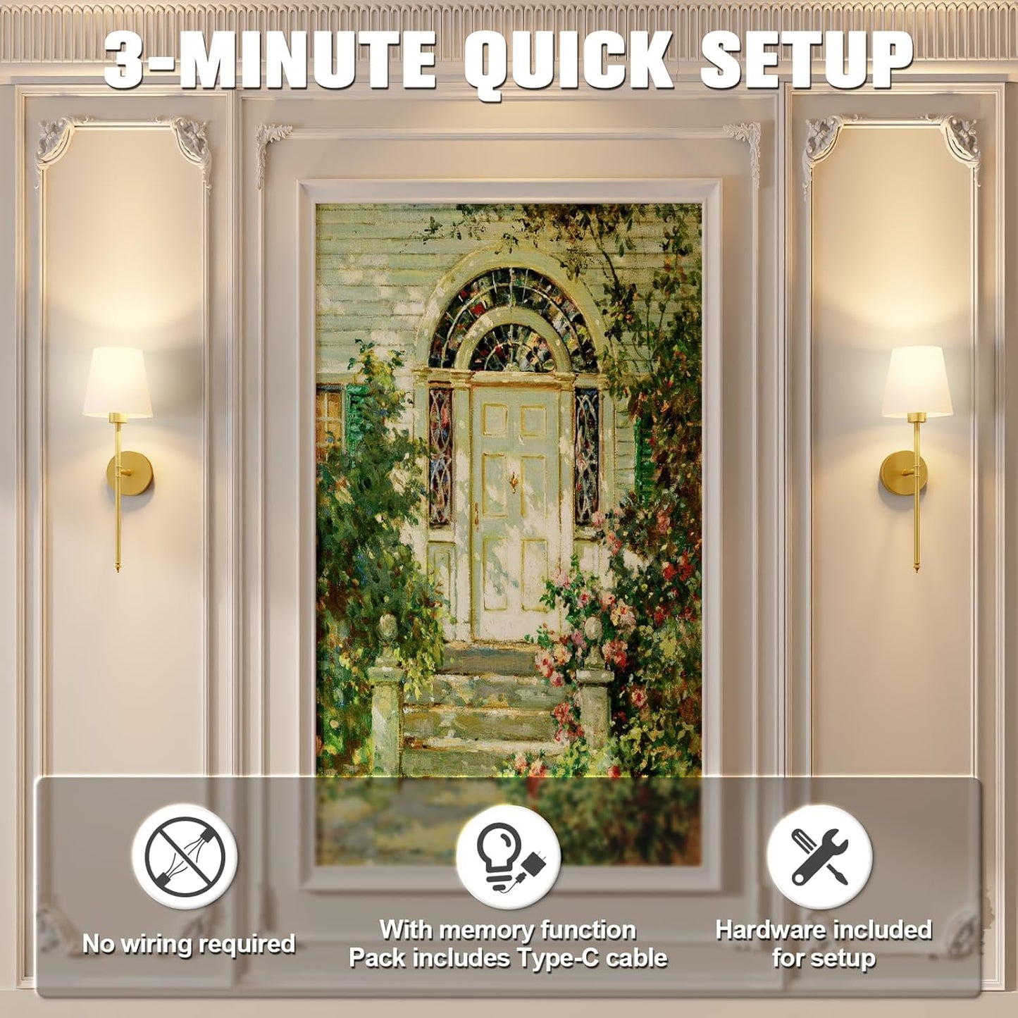 Gold Wall Lights, Battery Operated Set of 2, with Remote