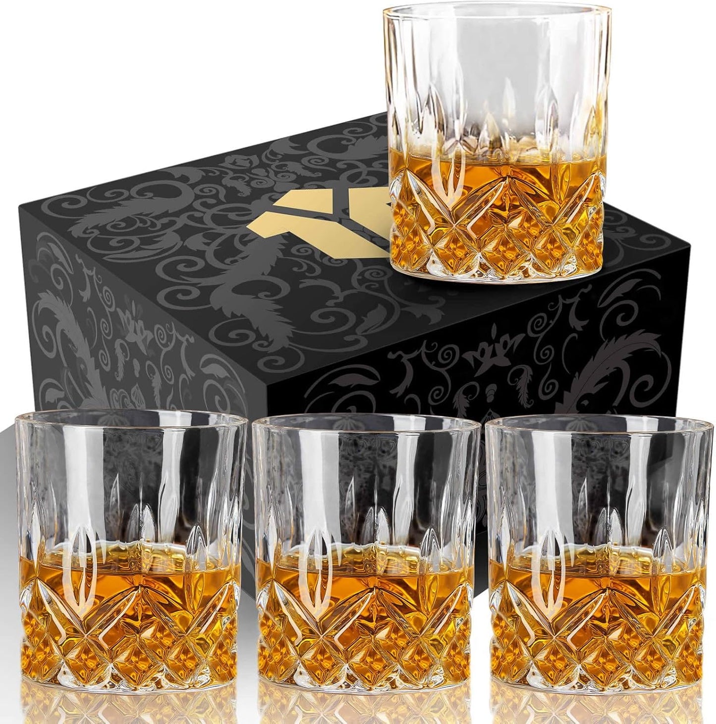 Whiskey Glasses Set of 4, Rocks Glasses, 10 Oz Old Fashioned Tumblers