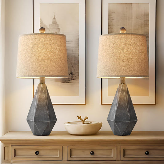 Rustic Farmhouse Side Table Lamp, Sets of 2, Deep Grey Contemporary Classic Lamp, 20.25"
