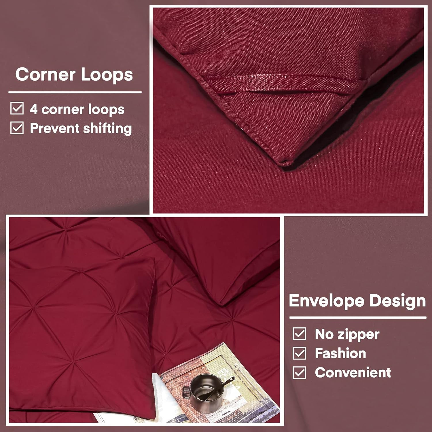 Burgundy Comforter Set King(104X90Inch), 3 Pieces, Soft Lightweight Microfiber Bedding