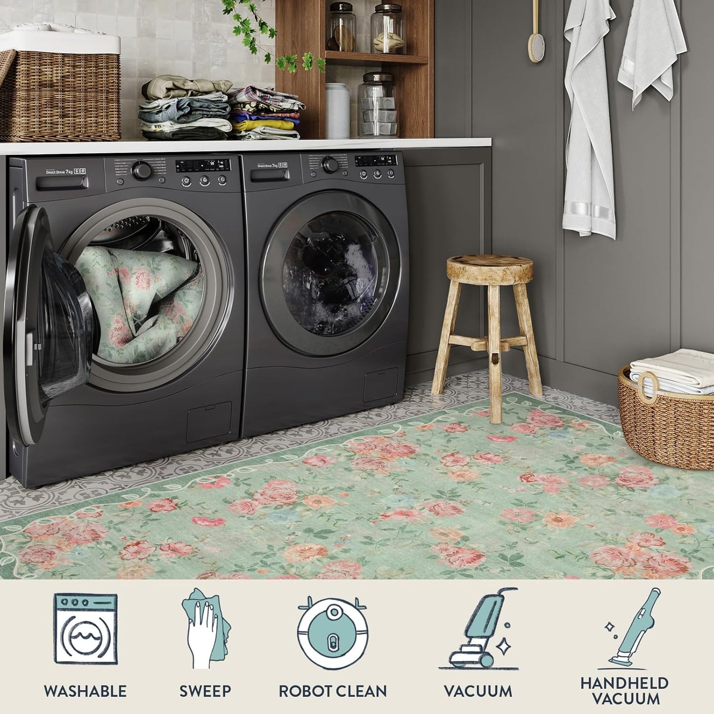 Floral Living Room Rugs 6X9 Area Rugs, Vintage Green Rugs for Bedroom (6'X9, Green)