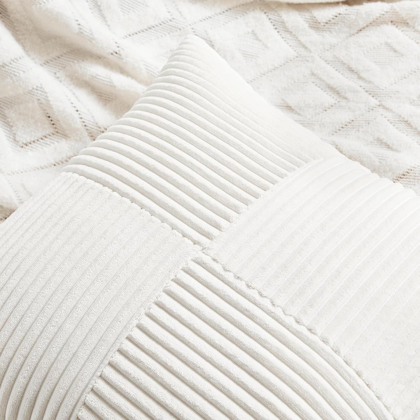 2 Packs Cream White Lumbar Decorative Throw Pillow Covers 12X20 Inch
