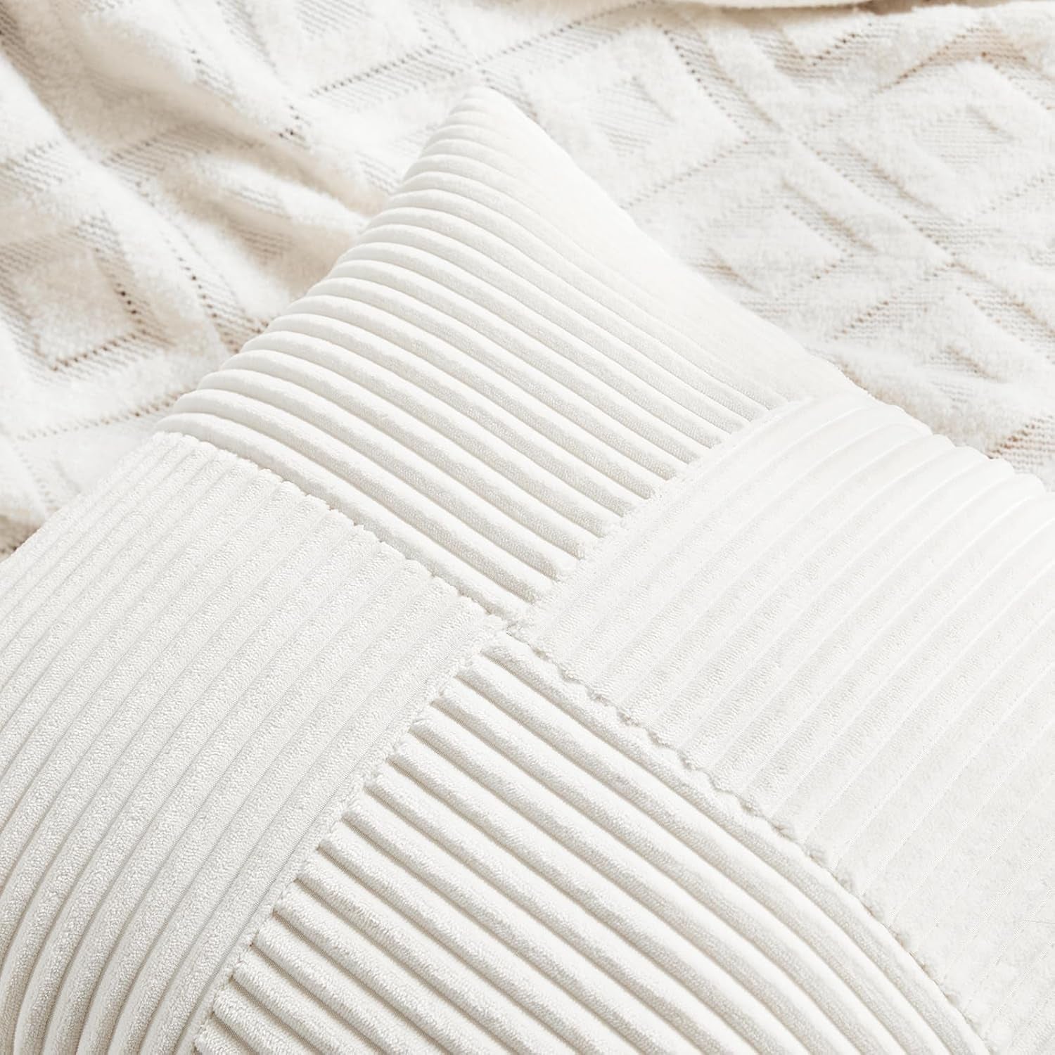 2 Packs Cream White Lumbar Decorative Throw Pillow Covers 12X20 Inch