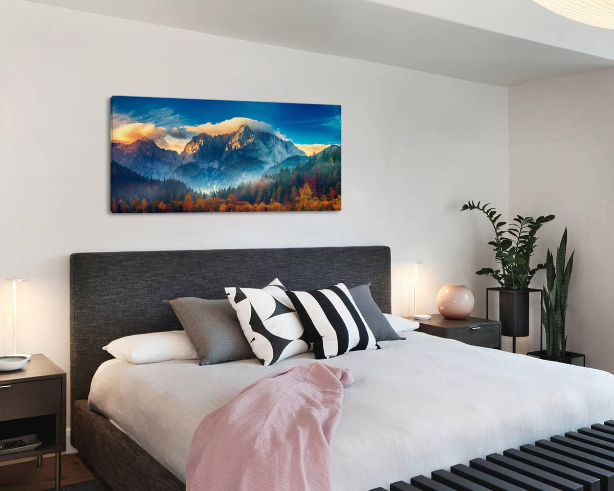 Wall Art Colorful Mountain Scenery Canvas Painting 20"X40" (50Cmx100Cm)