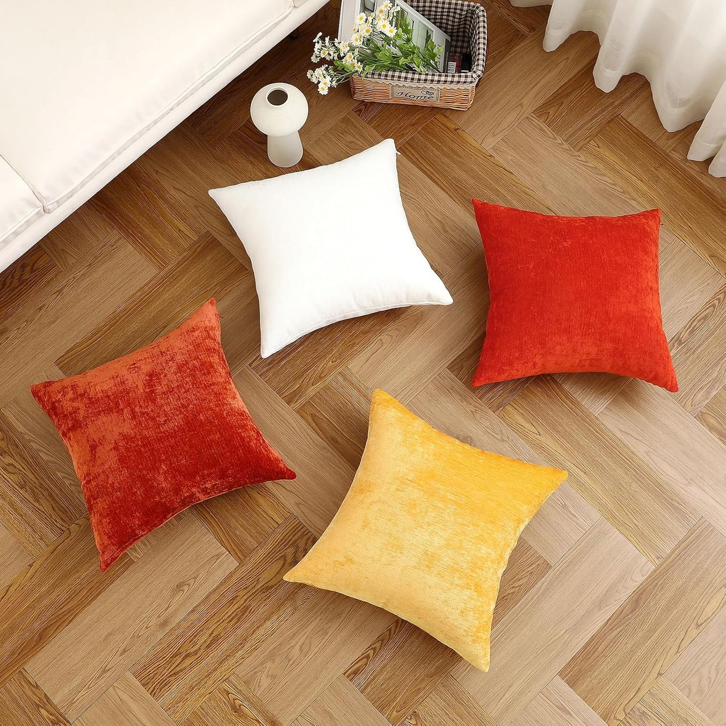 Plum Purple Decorative Throw Pillow Covers Soft Chenille Comfy Square Couch Cushion Cases for Living Room Sofa Decor (Set of 2, 20 X 20 Inches)