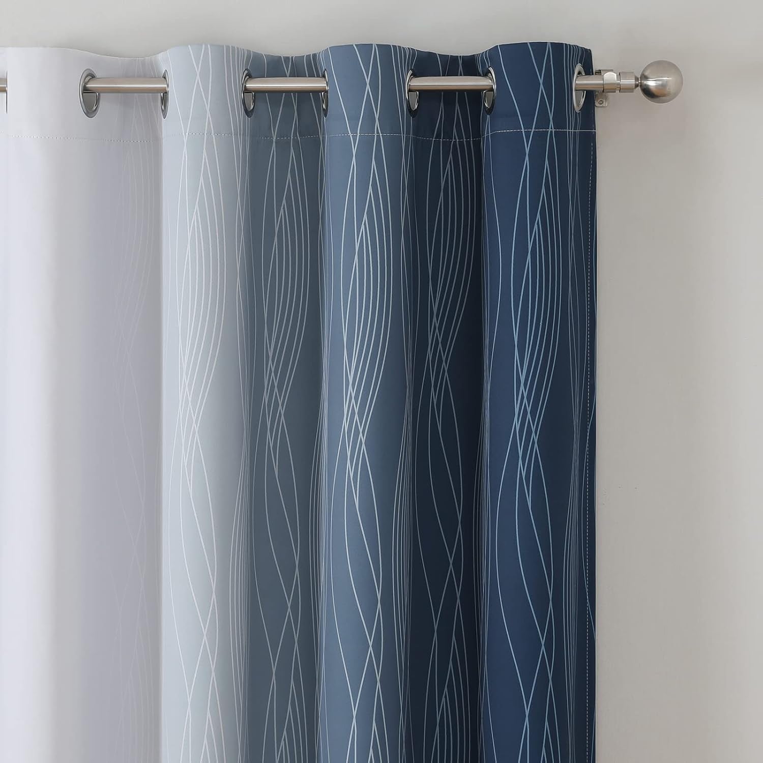 Navy Blue and Greyish White Blackout Curtains 52Wx84L,2 Panels