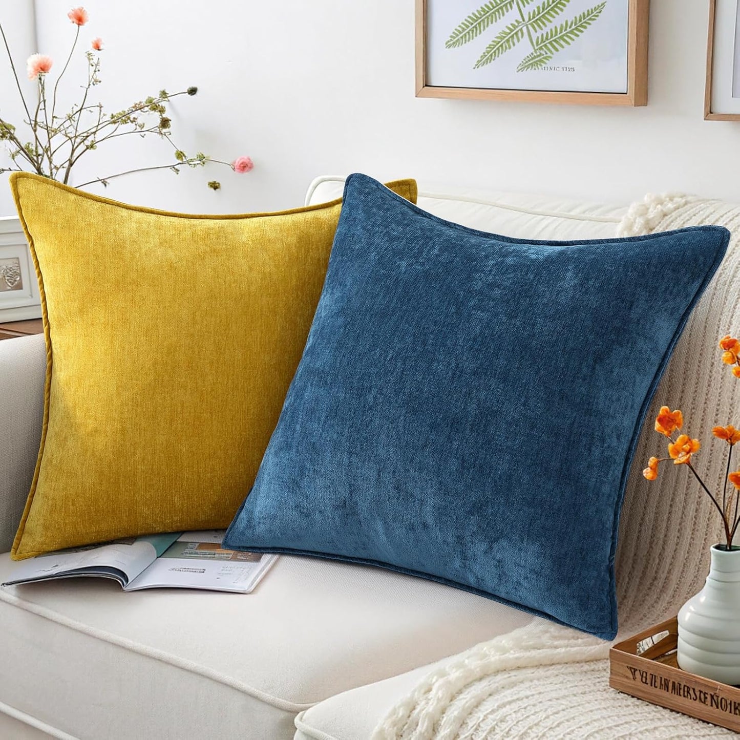 Couch Throw Pillow Covers 12X20 Set of 2, Decorative Soft Chenille Lumbar Pillow Covers, Poseidon