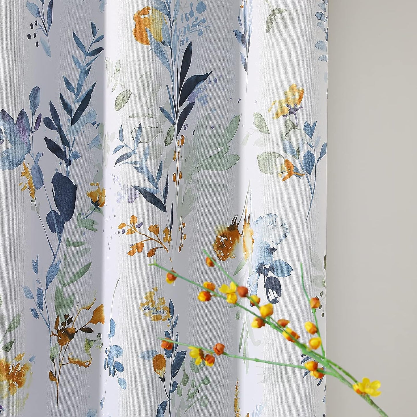 Floral Curtains 84 Inches Long Living Room Curtains Room Darkening Curtains Thermal Insulated, 2 Panels, Yellow and Blue