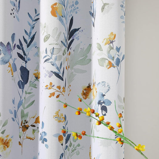 Floral Curtains 84 Inches Long Living Room Curtains Room Darkening Curtains Thermal Insulated, 2 Panels, Yellow and Blue