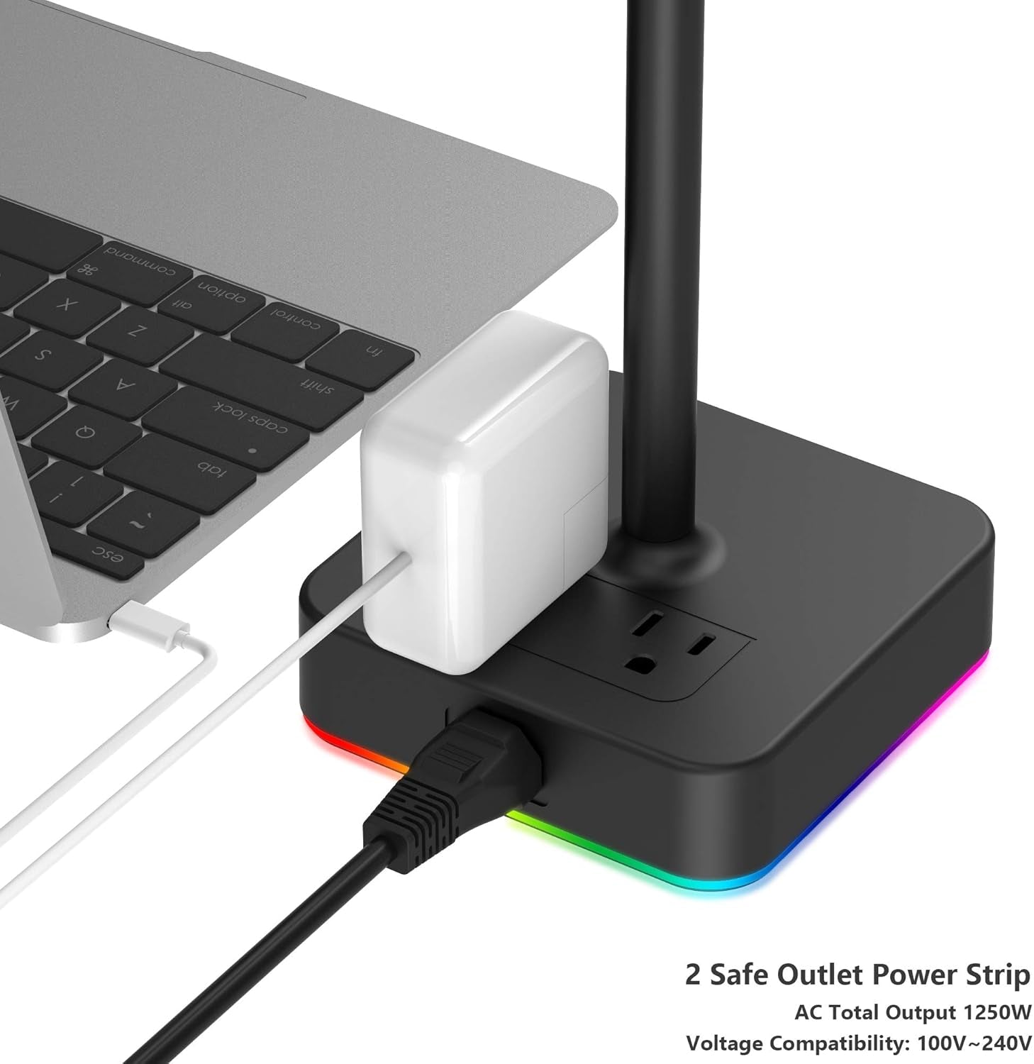 RGB Headphone Stand with USB A&C Charger Desk Gaming Headset Holder Hanger Rack with 3 USB Charging Port and 2 Outlet