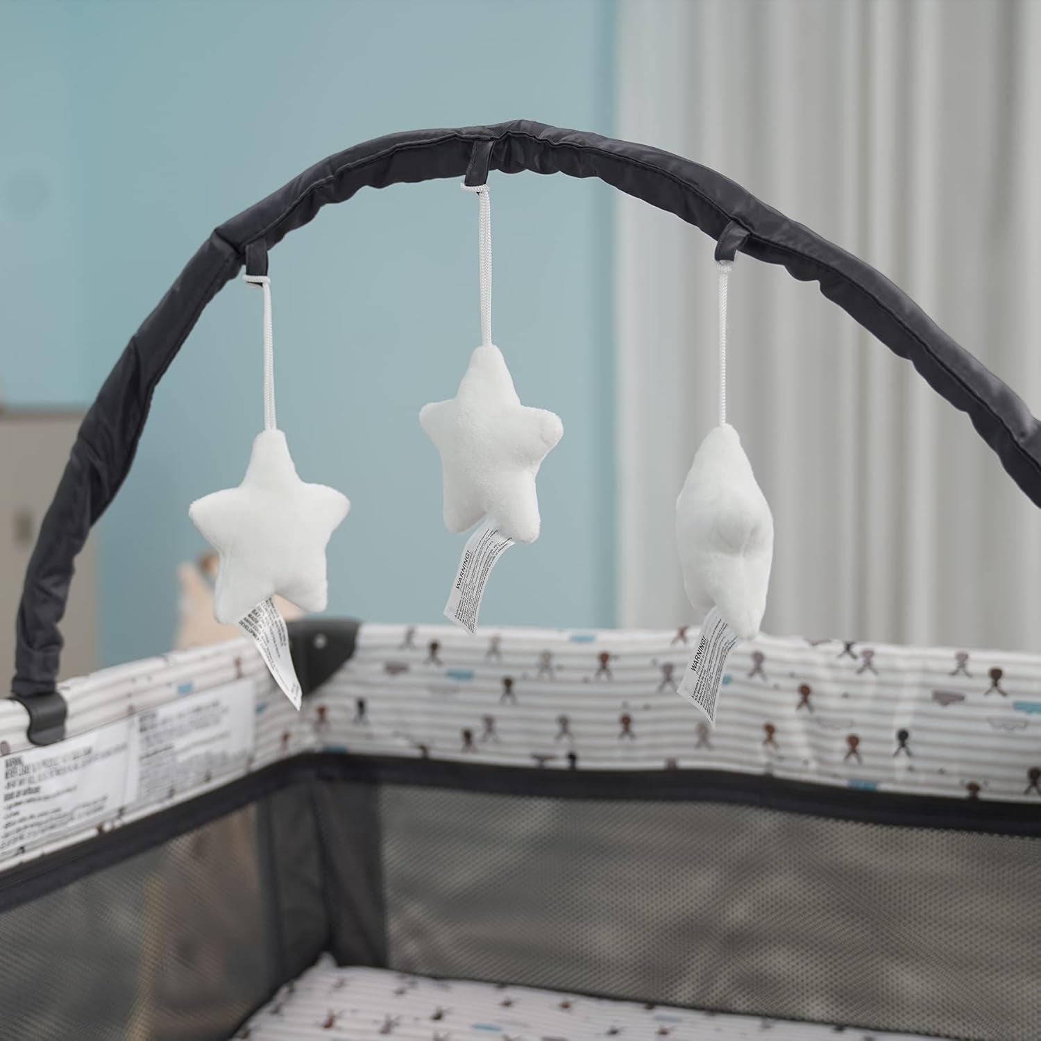 Portable Playard,Sturdy Play Yard with Padded Mat and Toy Bar with Soft Toys