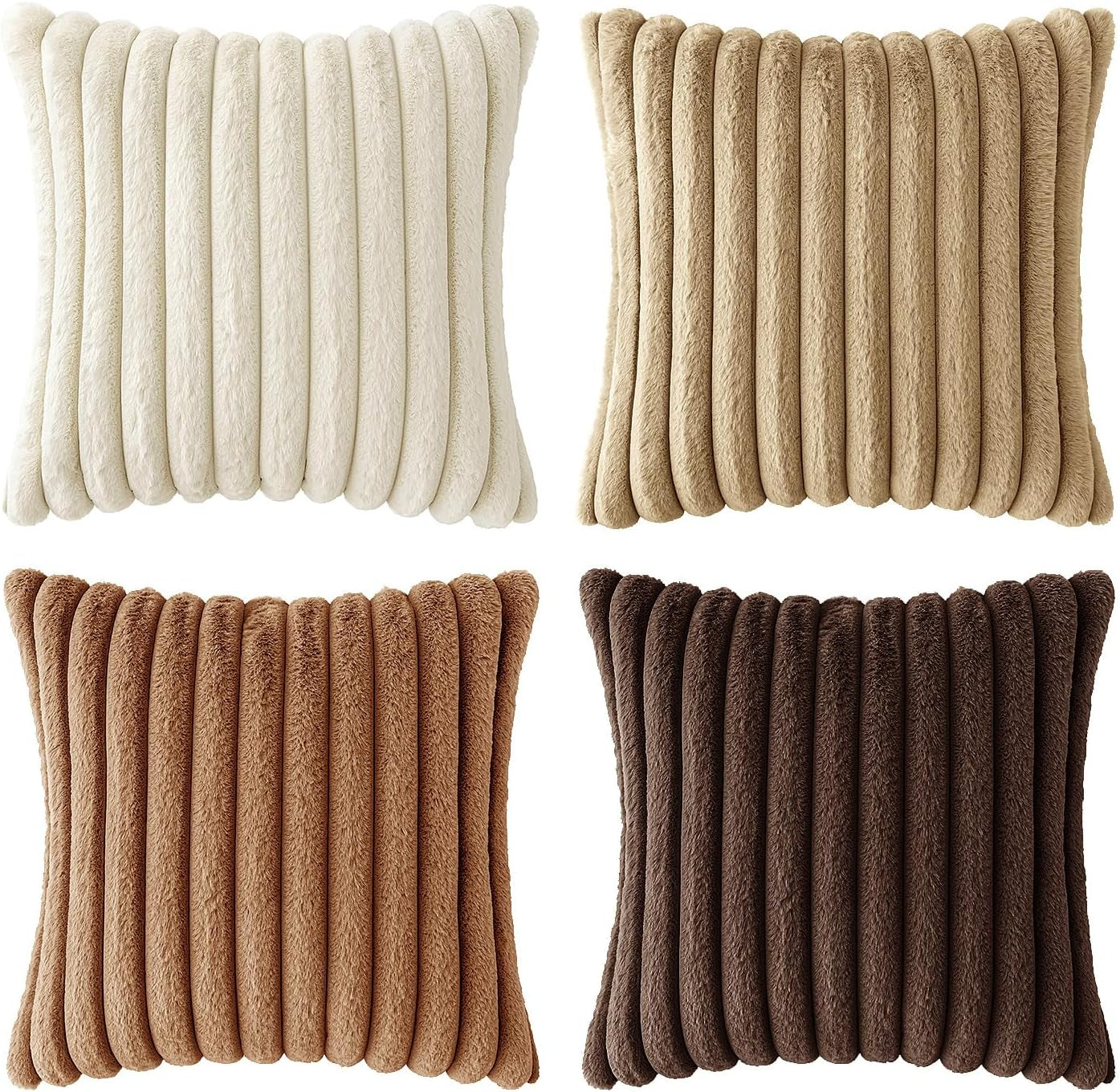 Faux Fur Plush Decorative Throw Pillow Covers 18X18 Set of 4,Brown