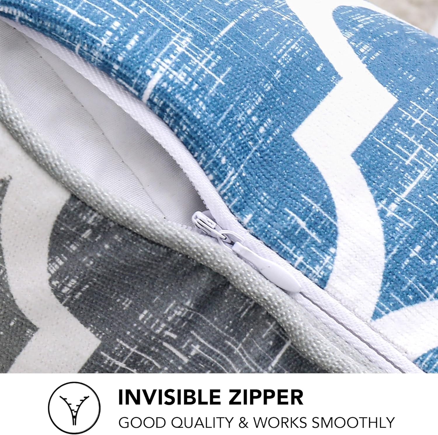 Throw Pillowcover Soft Chenille Print Moroccan Geometric 2-Sided Pattern Blue and Gray 20X20 Inch, Set of 2