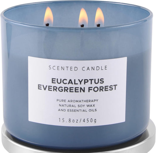 Eucalyptus Evergreen Forest Luxury 3 Wick Winter Pine Candle,15.8 Oz