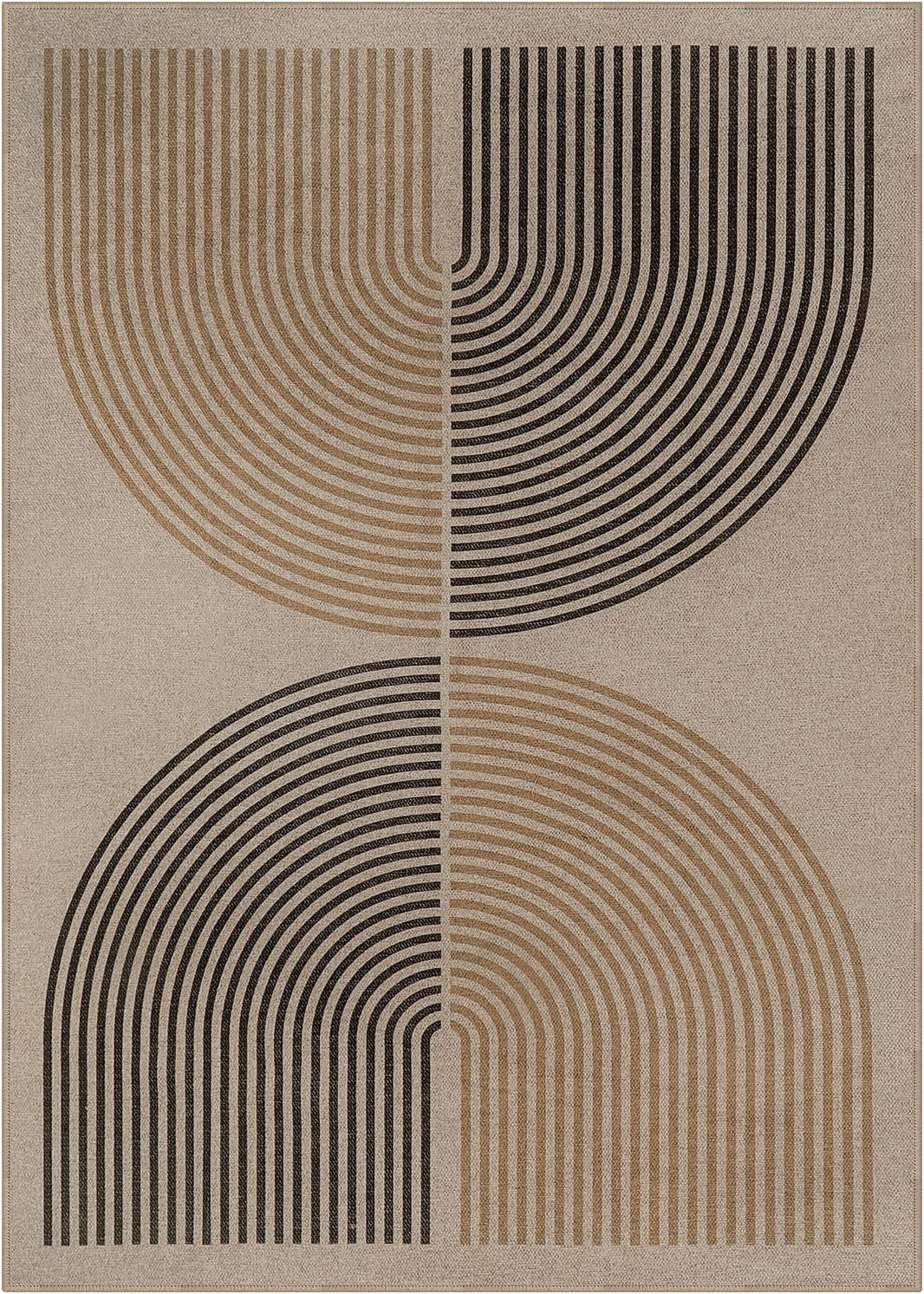 Modern Rainbow Easy Jute Rug, Washable 5X7 Area Rugs for Living Room, Black