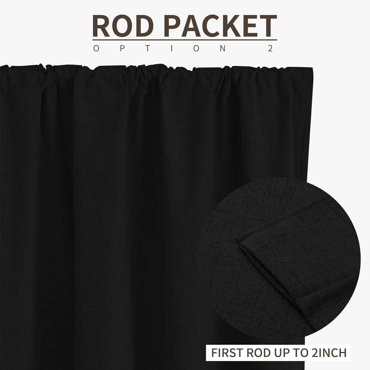 Natural Linen Curtains 2 Panels Set100% Blackout Thermal Insulated (52X84 Inch,Black)