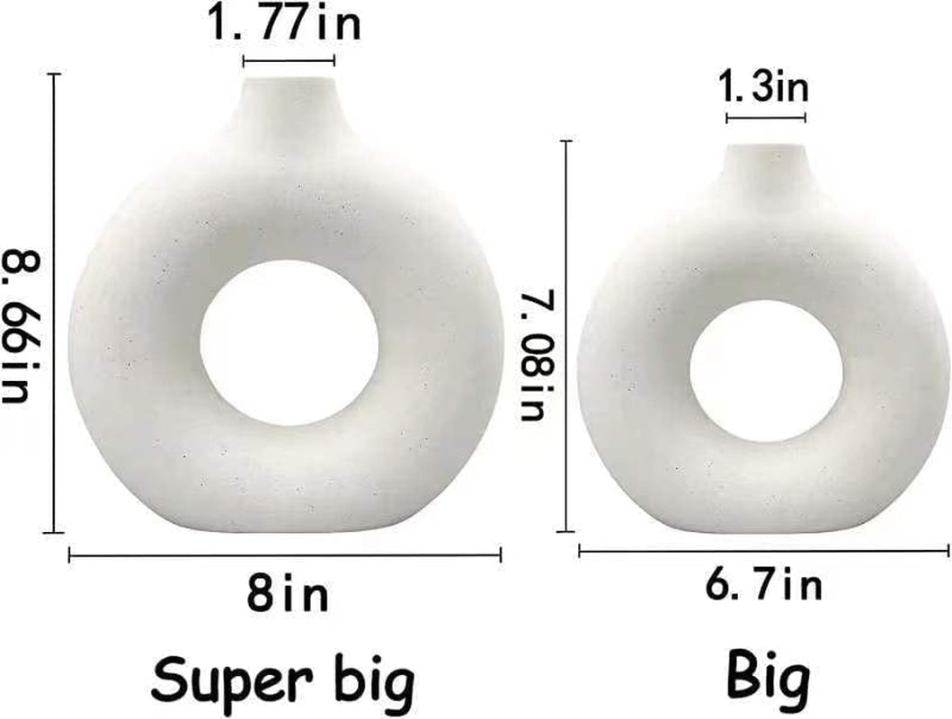 White Ceramic Vases Set 2 for Modern Home Decor,Boho Vase round Matte Pampas Flower Vases Minimalist Style for Wedding Dinner Living Room Office Coffee Table Decorative Vase
