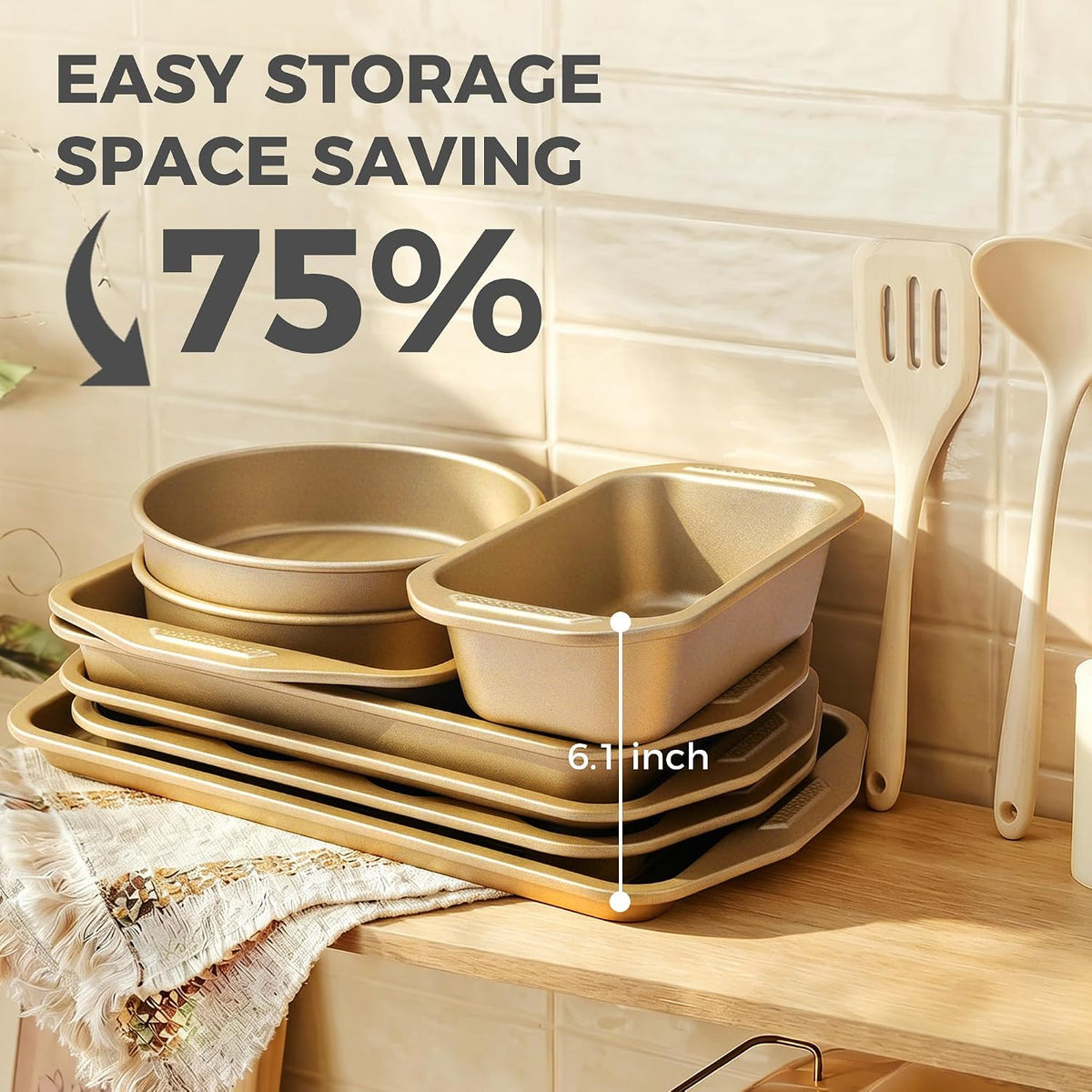 9-Piece Nonstick Bakeware Set, Non-Toxic Baking Pans Set, Gold