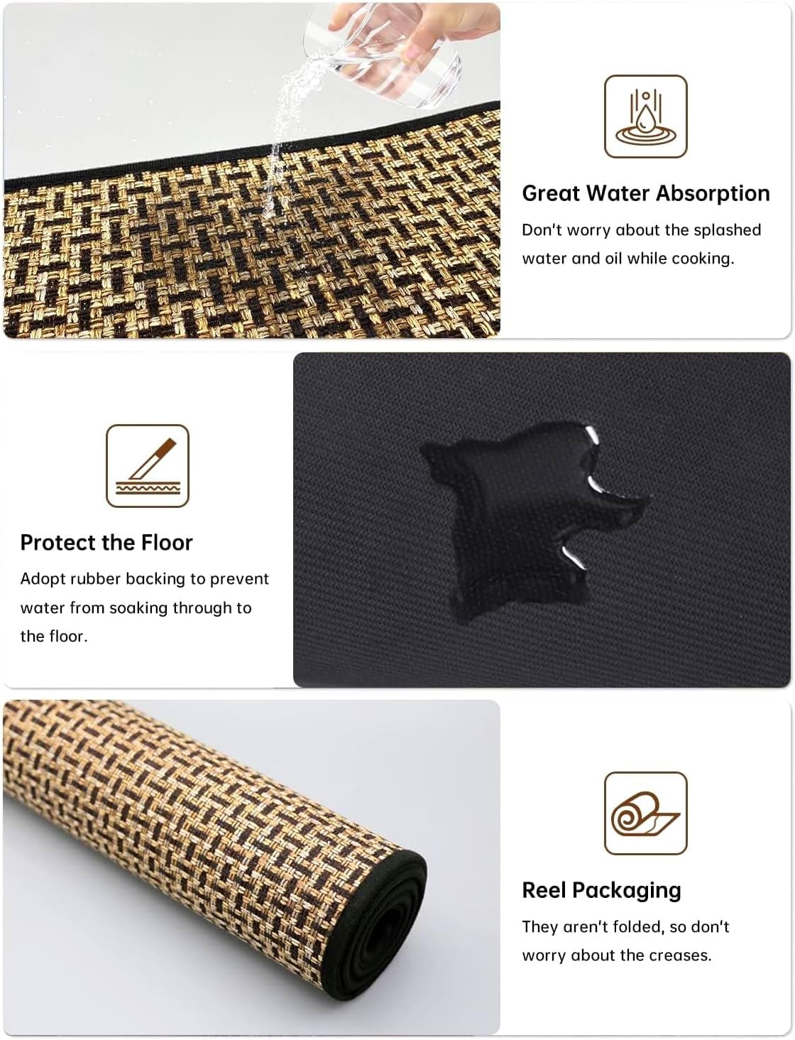 Kitchen Rugs and Mats Set of 2 PCS, Absorbent Runner Rugs for Kitchen, 17.3"X 47"+17.3"X 29" (Black)