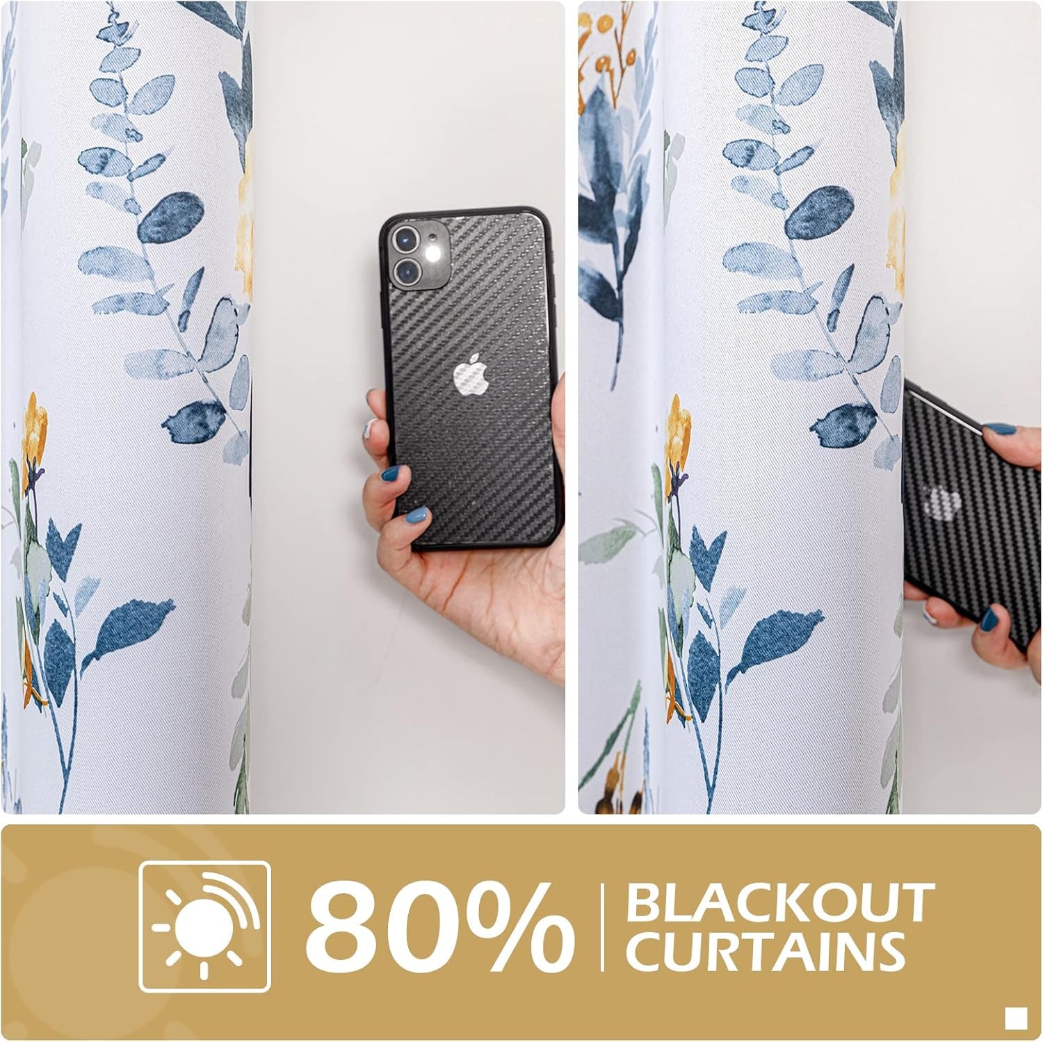 Floral Curtains 84 Inches Long Living Room Curtains Room Darkening Curtains Thermal Insulated, 2 Panels, Yellow and Blue