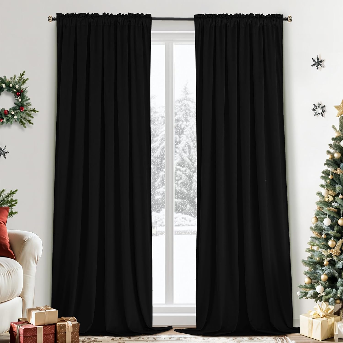 Black Velvet Blackout Curtains 84 Inch – Room Darkening Thermal Drapes, 2 Panels (52"W x 84"L)