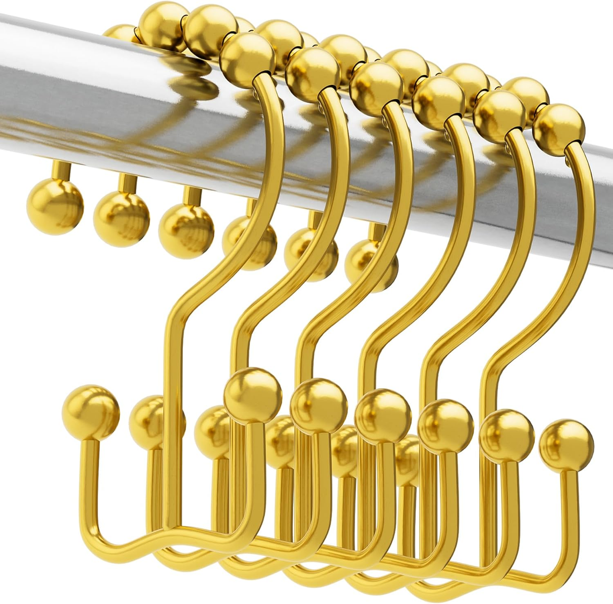 Dark Gold Shower Curtain Hooks – Metal Double Glide Rings, Set of 12