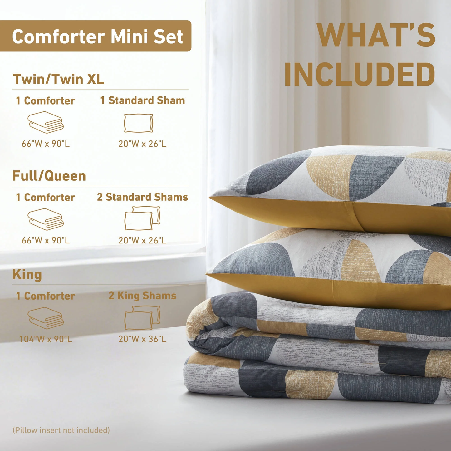Full/Queen Size Comforter Set, Yellow Bedding Set for All Seasons, 3-Piece round Geometric Print Bedding Comforter Set