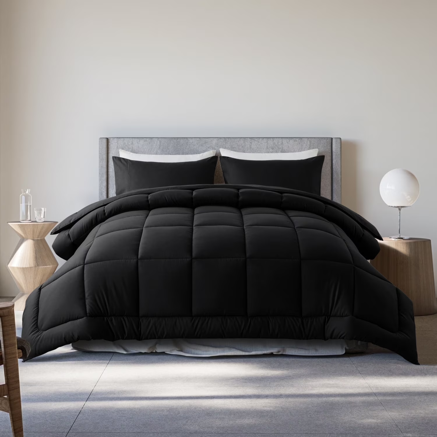 Queen Size 3-Piece All-Season down Alternative Comforter Set Deep Black