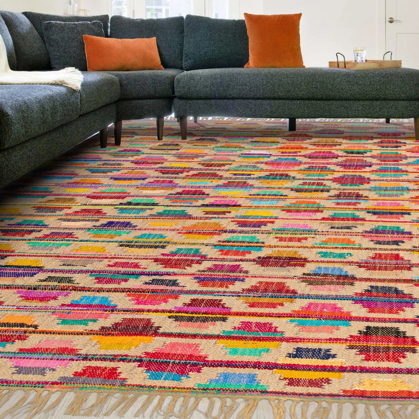 Chindi Trellis Collection Area Rug - Candy (5' 1" X 8' Rectangle Multi/Beige)