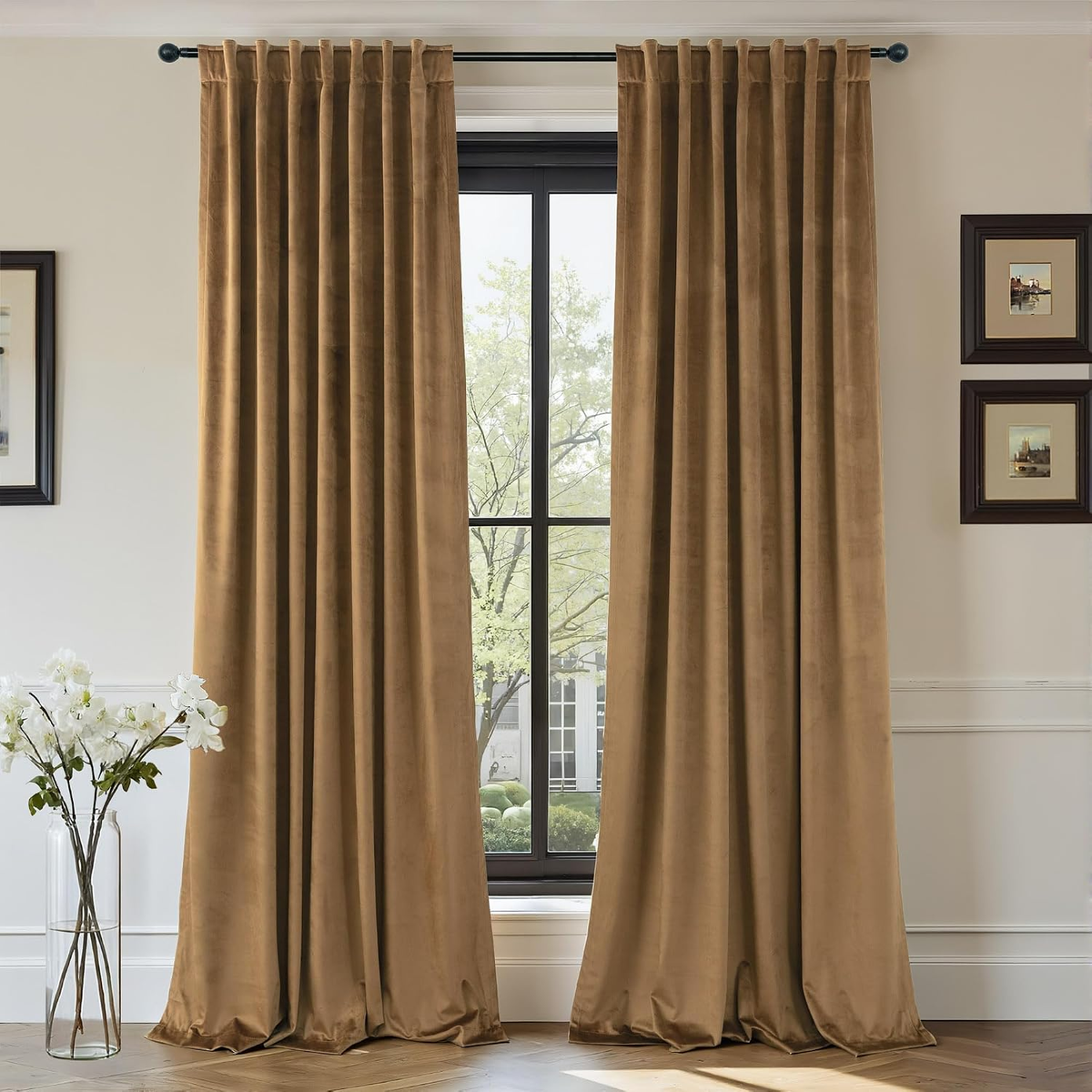 Gold Brown Velvet Blackout Curtains 84 Inch – Thermal Insulated Room Darkening Drapes, 2 Panels (52"W x 84"L)