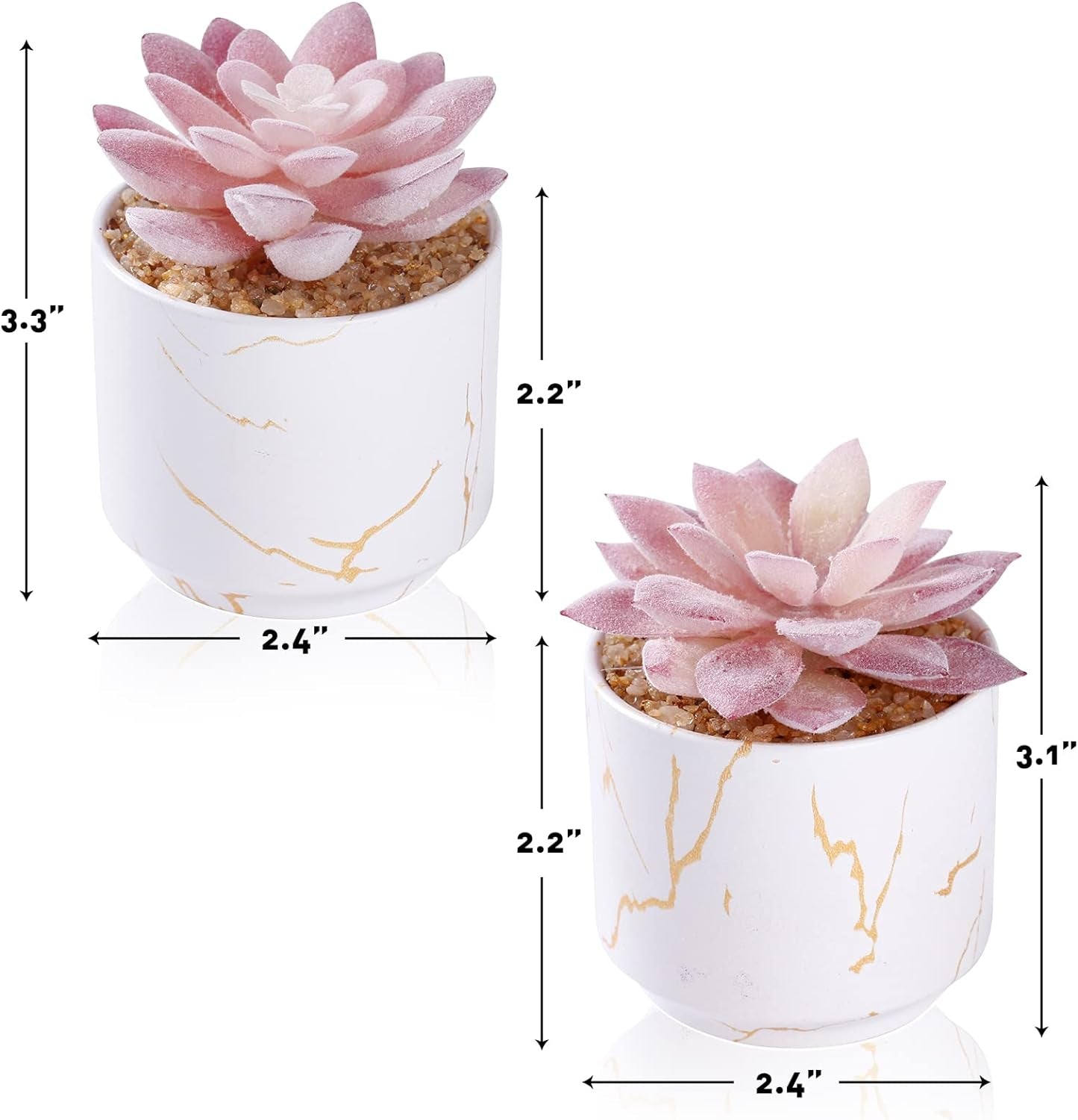 Artificial Plants and Succulents in 2 White Ceramic Pots, Small Fake Plants for Desk