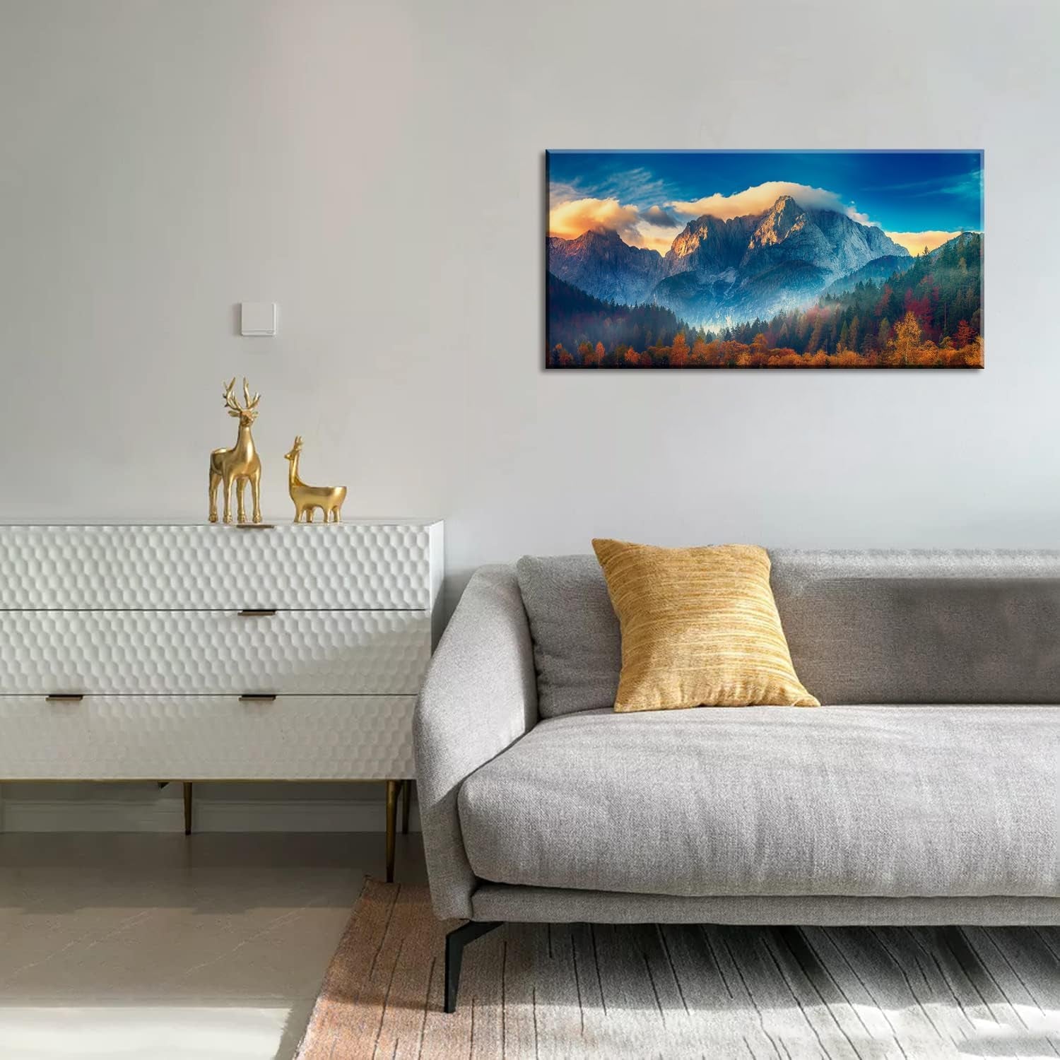 Wall Art Colorful Mountain Scenery Canvas Painting 20"X40" (50Cmx100Cm)