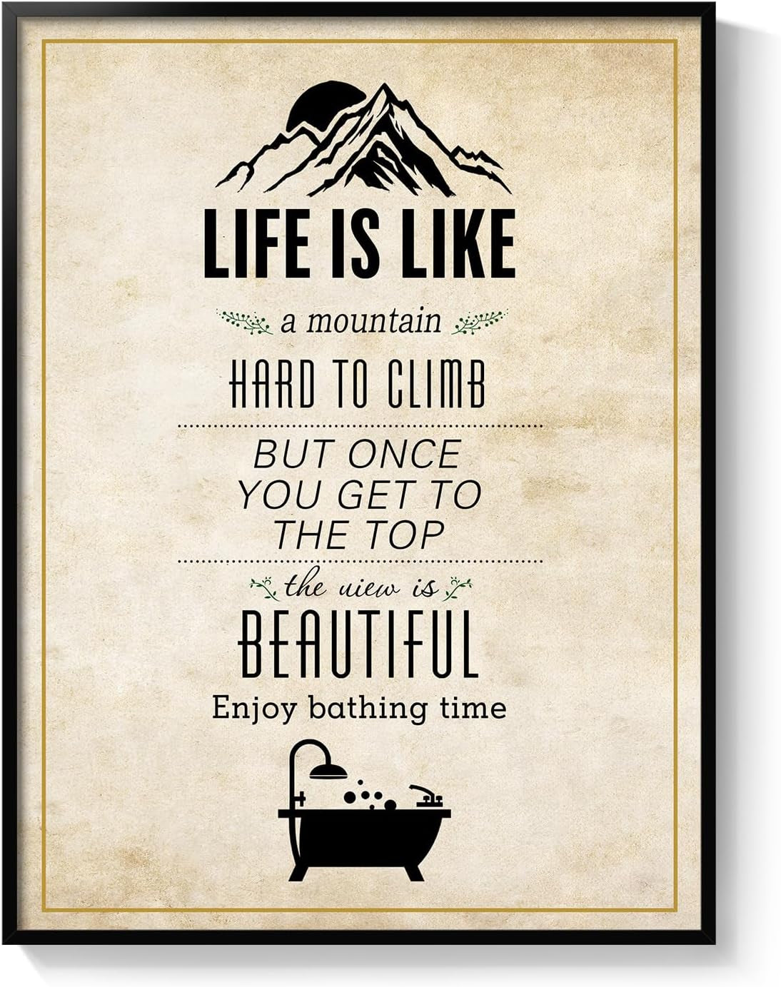 Framed Bathroom Wall Art Decor, Rustic Inspirational Canvas Painting Print Artwork, Neutral Black and White