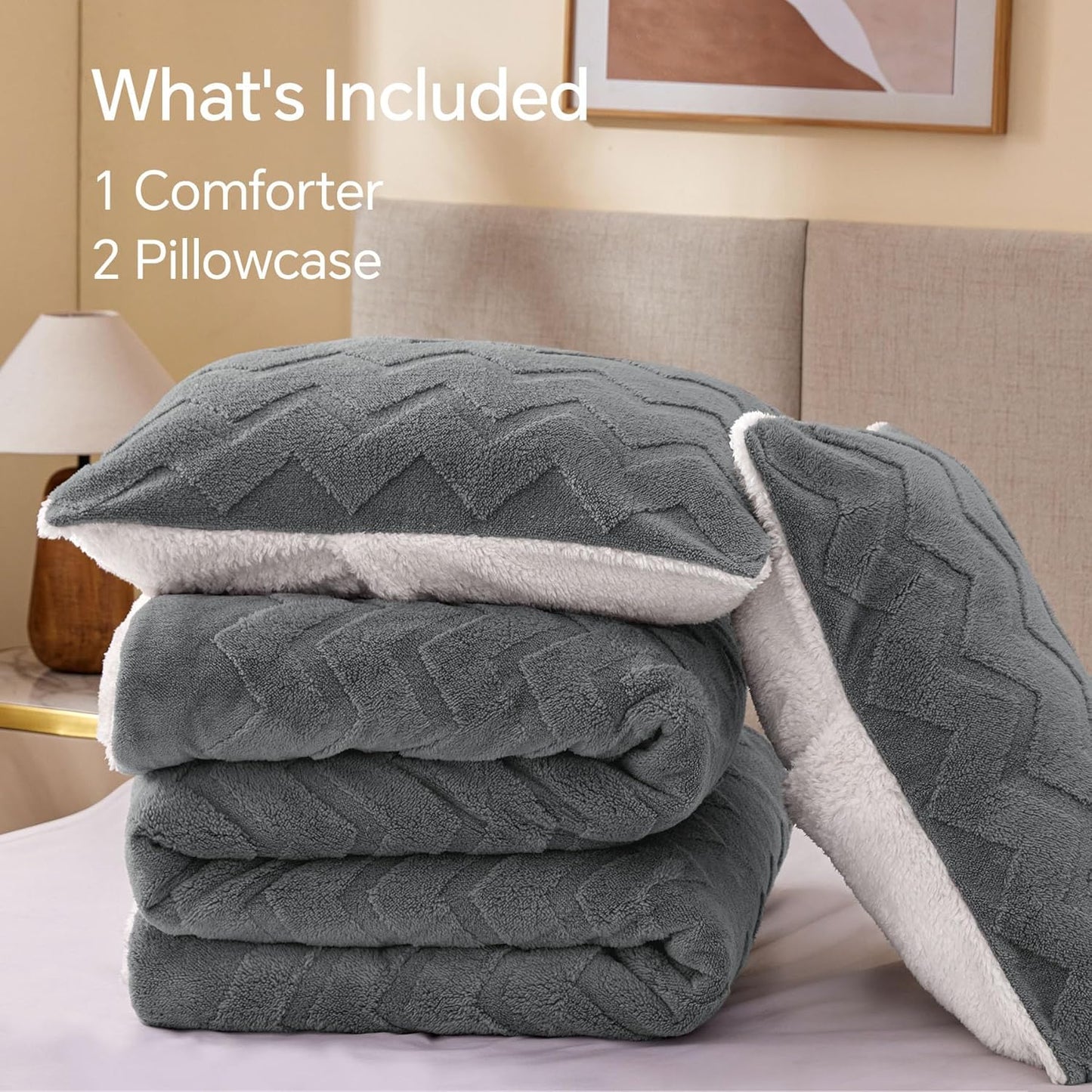 Fluffy Twin Comforter Set - Super Soft Sherpa Grey Comforter for Twin Size Bed, Luxury Warm Bedding Set for Winter, Fuzzy Bed Set 2 Piece (1 Comforter, 1 Pillowcase)