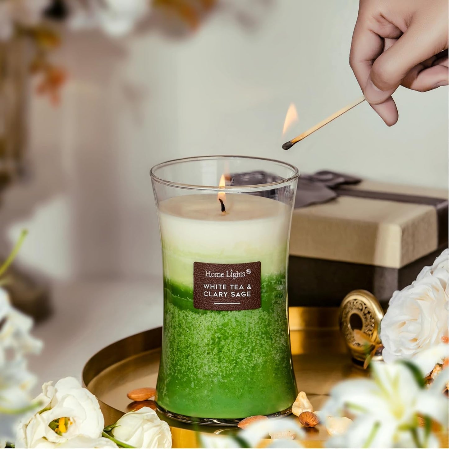 Homelights 3-Layer Candles for Home Scented, 21.52 OZ, Large Jar, White Tea & Clary Sage