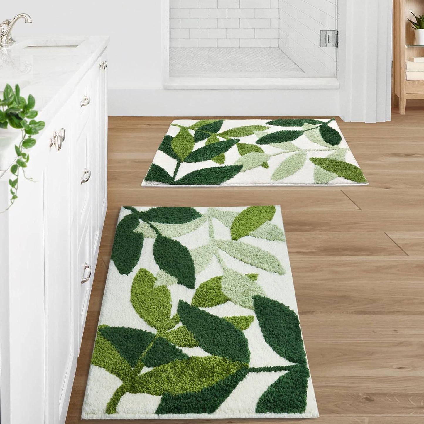 Green Bathroom Rug Set 2 Piece, Non-Slip Strong Water Absorbent (18"X26"+20"X32")