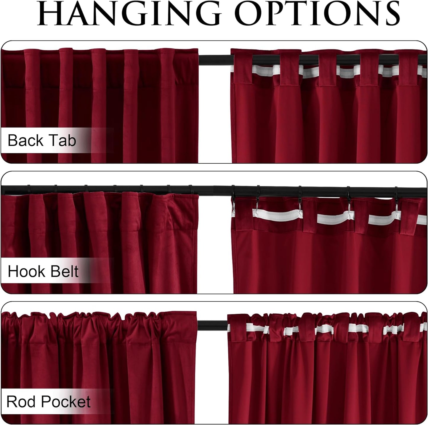 Red Velvet Curtains, Thermal Insulated Privacy Drapes, W52 X L84 Inches, 2 Panels