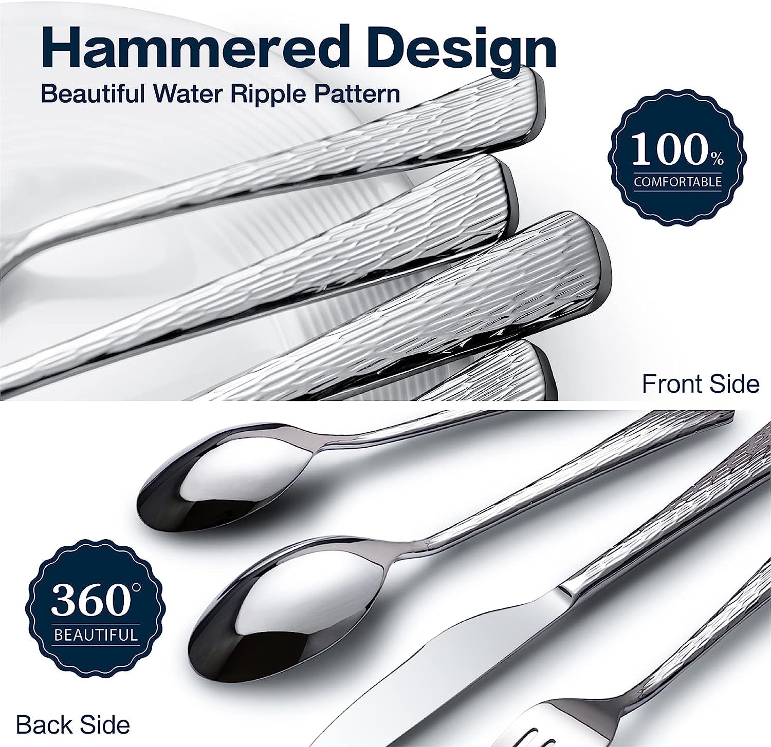 Hammered Silverware Set, 20-Piece Flatware Set for 4