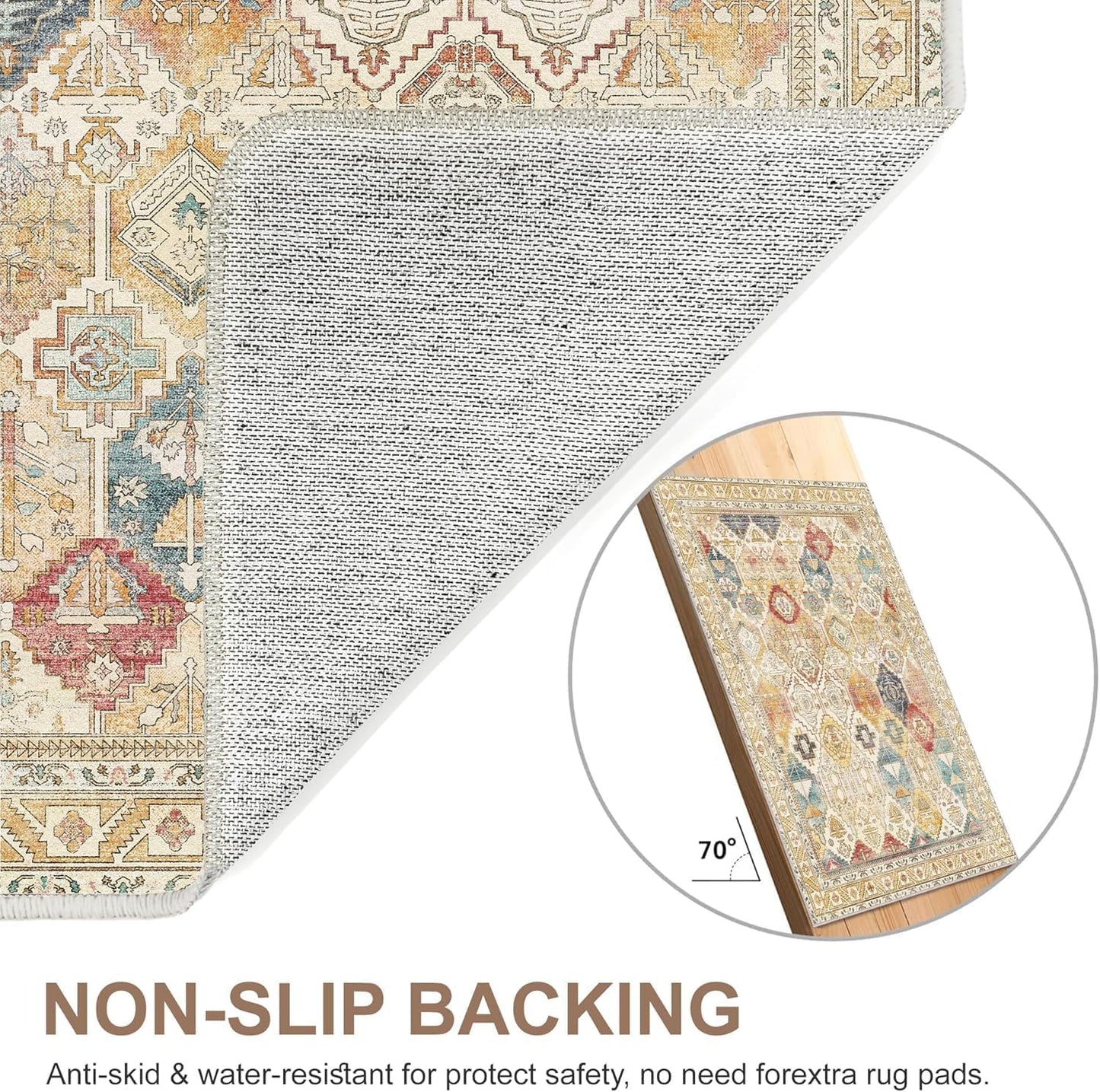 Runner Rug 2X5 Machine Washable Vintage Distressed Print Ultra-Thin Chenille Hallway, Retro Multi