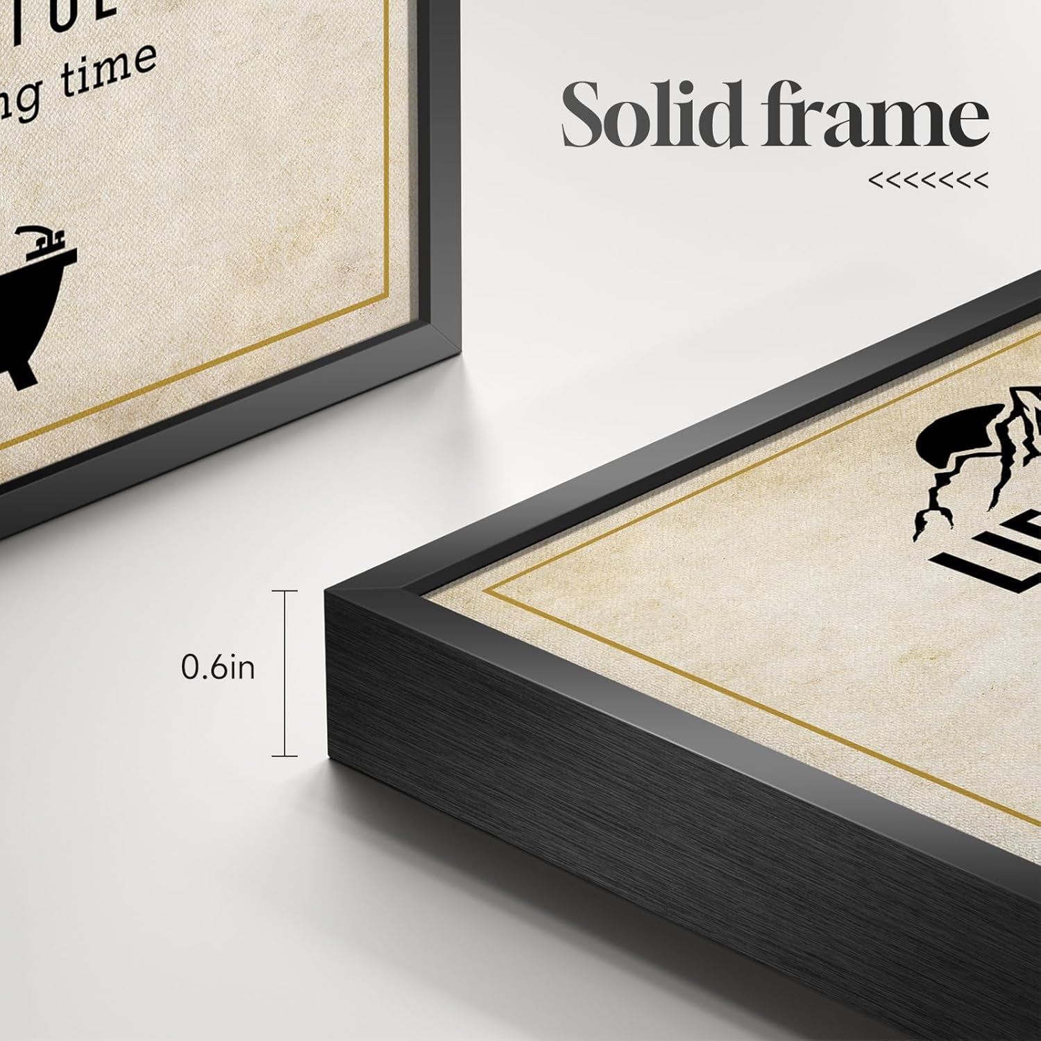 Framed Bathroom Wall Art Decor, Rustic Inspirational Canvas Painting Print Artwork, Neutral Black and White