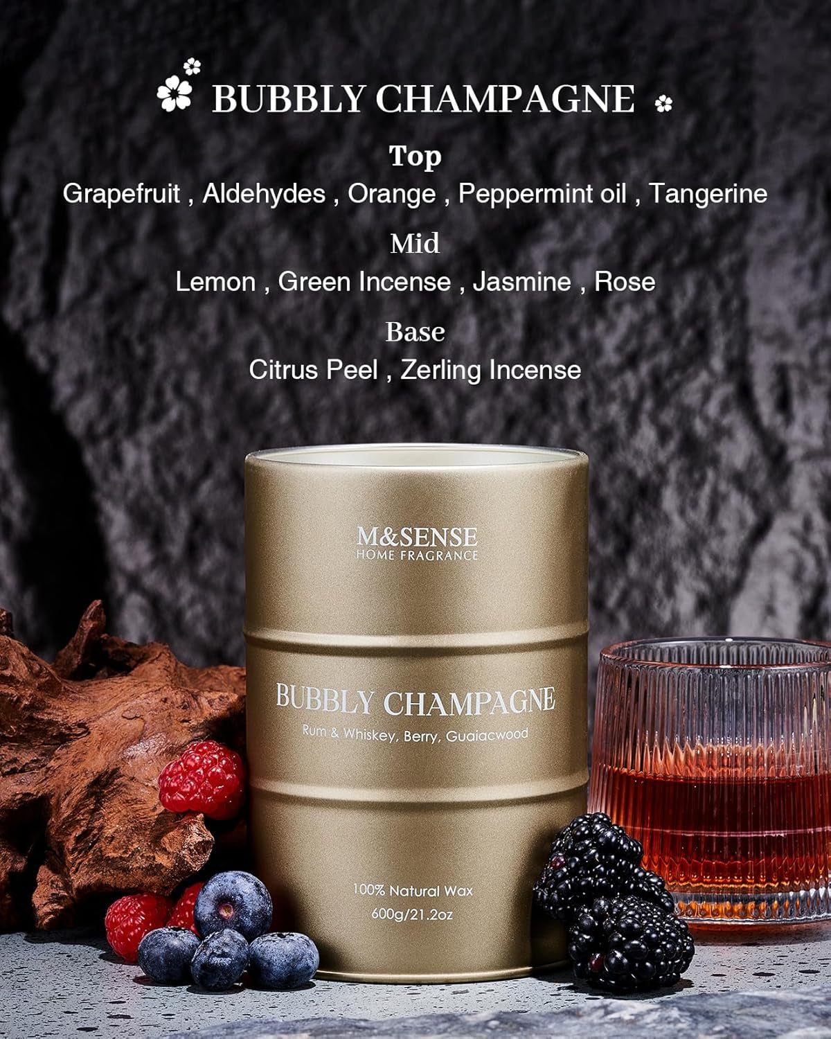 Bubbly Champagne Large Candles, 21.2 Oz