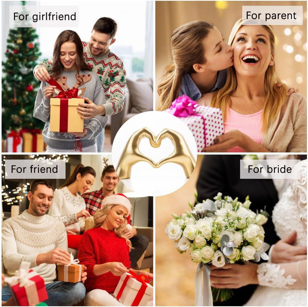 Small Heart Hands Sculpture Decor, Love Finger Statue Modern Aesthetic Home Decor, (Gold)