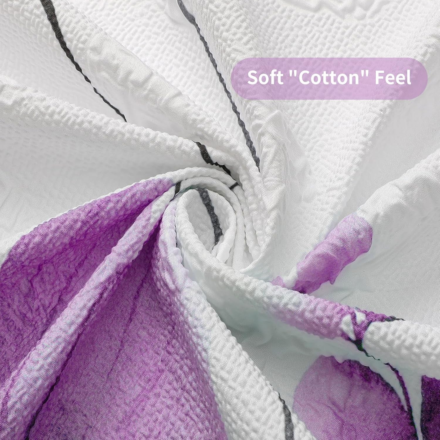 Watercolor Floral Shower Curtain, 3D Embossed Butterflies Purple Pink Flower Bathroom Curtain, Minimalist White Cloth with Hooks, 72X72